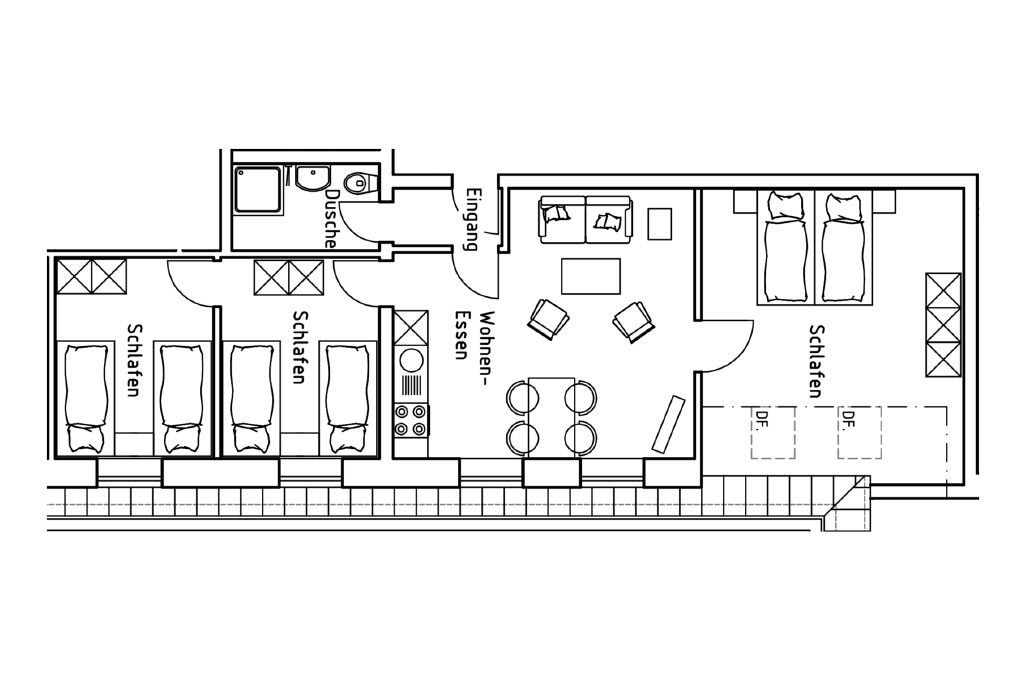 Grundriss der Ferienwohnung 2 auf dem Gutshof Schulze Althoff